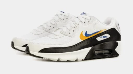 Nike Air Max 90 Double Swoosh Grade School Lifestyle Shoes (White/Black) -Nike 116015d088dd68ea8ecacbd2fa36121a