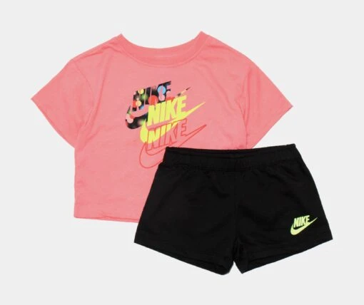 Nike Glow Time Boxy Tee And Shorts Set Preschool Set (Black/Pink) -Nike 15258b4d4ec79652c6c4b183a63ec933