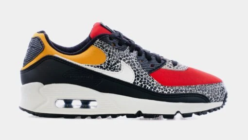 Nike Air Max 90 SE Womens Lifestyle Shoes (Black/Chile Red/Pollen Yellow) -Nike 1658a48fda5c74468c9aa46761e8c1aa