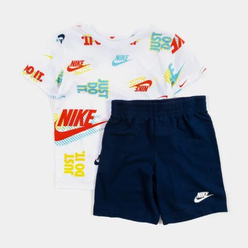 Nike Active Joy Shorts Infant Toddler Set (White/Blue) -Nike 2e094791cd2cee6bacb515291eea3278