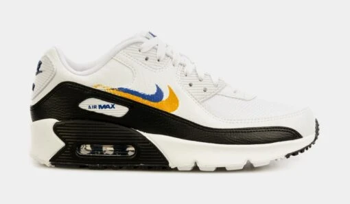 Nike Air Max 90 Double Swoosh Grade School Lifestyle Shoes (White/Black) -Nike 78b486528cc93cf3579ddc4f4c1f29c9